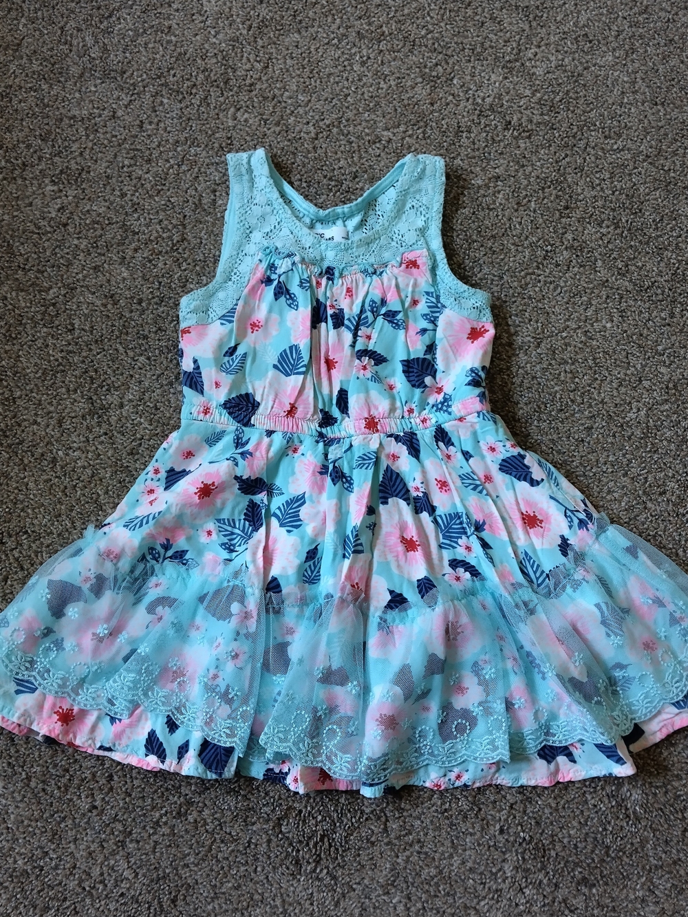 Epic Threads Aqua Floral Lace-Trim Dress